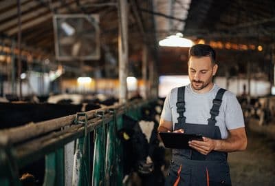 Adult man, implementing technology on his farm.